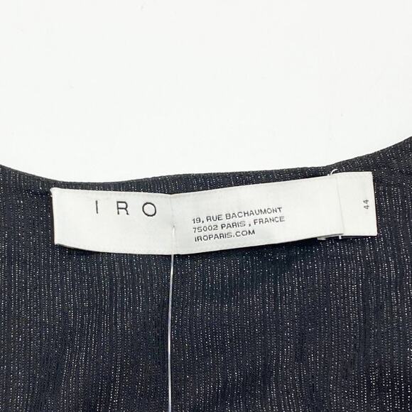 NEW IRO‎ Womens 44 (12) Drinera Puff-Sleeve Crop Top Shimmery Black Front Tie - Picture 6 of 10